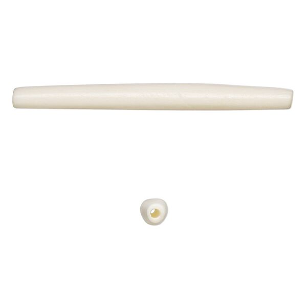Bead, bone (bleached), white, 65x5mm-65x8mm hand-cut hairpipe, Mohs hardness 2-1/2. Sold per pkg of 24. image number 0
