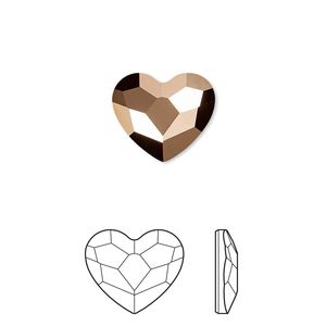 Flat back 2pk crystal rose gold foil back, Crystal Passions® hotfix rhinestone 14x12mm heart