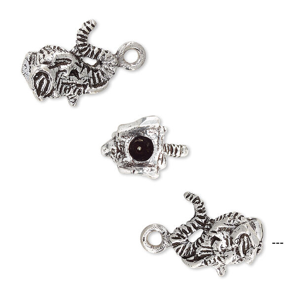Cord end, antique silver-plated white brass, 14x9mm 3D elephant head with 3.5mm inside diameter. Sold per pkg of 2. image number 0