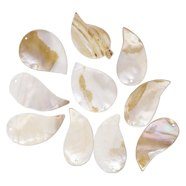 Focal, mother-of-pearl shell (natural), 57x32mm-57x42mm leaf, Mohs hardness 3-1/2. Sold per pkg of 10. image number 0