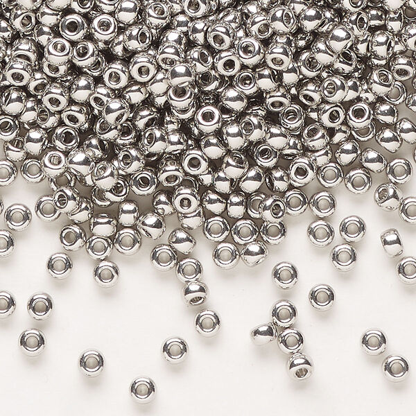 Seed bead, Miyuki, glass, pkg/50g, #8 rocaille, opaque palladium-plated, (RR-194). image number 0