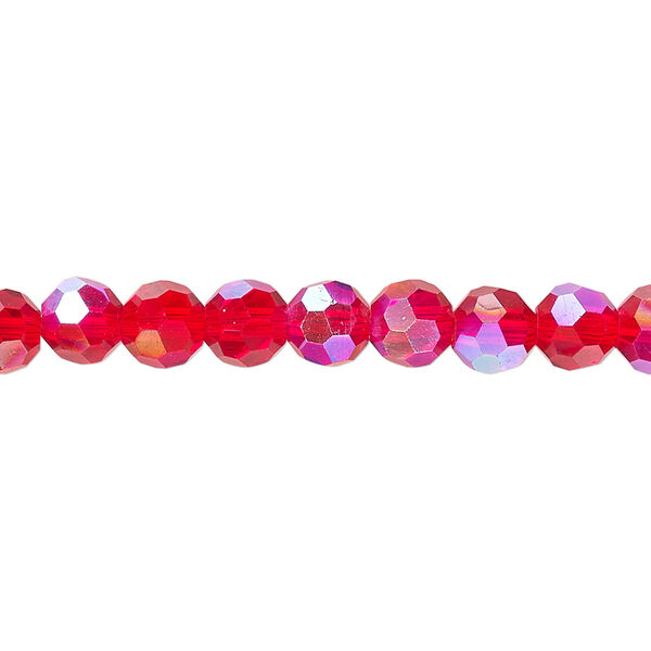 Bead 1pk 32 facets transparent red AB, Celestial Crystal® 6mm round 15.5-16 inch image number 0