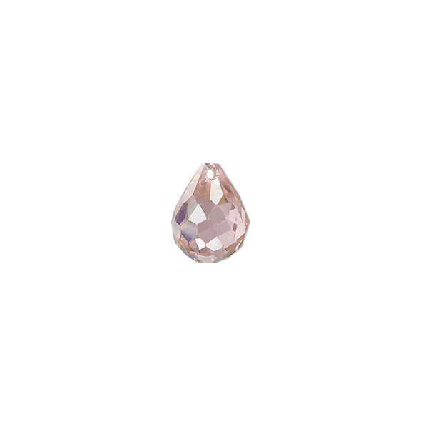 Bead, cubic zirconia, pink, 10x8mm top-drilled faceted teardrop, Mohs hardness 8-1/2. Sold per pkg of 2. image number 0