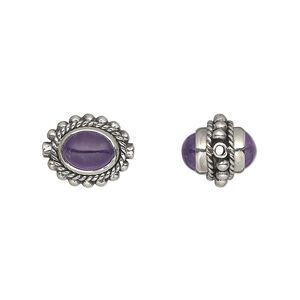 Amethyst / sterling silver 1pkg1, antiqued oval cab natural 8x6mm / 13x11mm