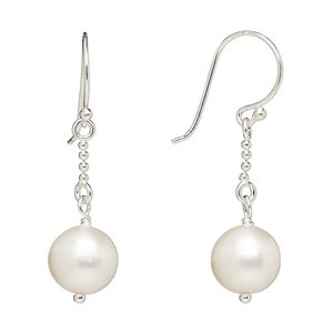 Earring, Create Compliments®, cultured freshwater pearl (bleached) and sterling silver, 35mm with 9mm round and fishhook ear wire, 21 gauge. Sold per pair.