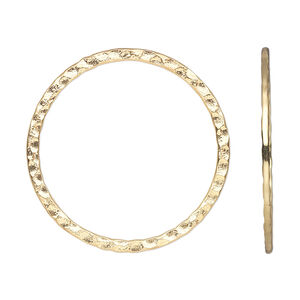 Focal, gold-plated steel, 30mm double-sided hammered flat open round. Sold per pkg of 10.