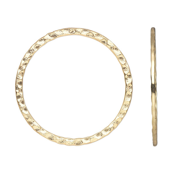 Focal, gold-plated steel, 30mm double-sided hammered flat open round. Sold per pkg of 10. image number 0