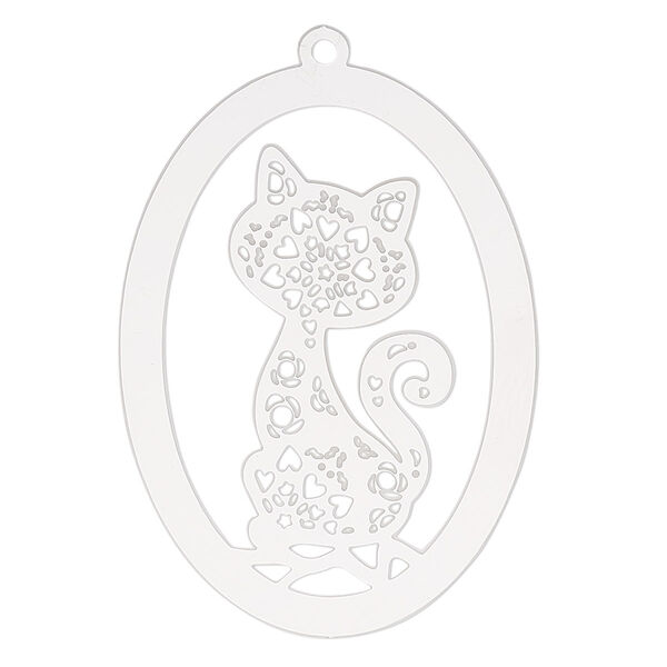 Focal, Lazer Lace™, stainless steel, 40x28mm double-sided open oval with cat design. Sold per pkg of 2. image number 0