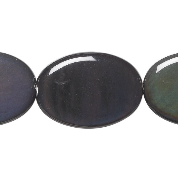 Bead, rainbow obsidian (natural), 35x25mm flat oval, A grade, Mohs hardness 5 to 5-1/2. Sold per 8-inch strand, approximately 5 beads. image number 0