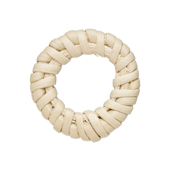 Component, rattan wood and nylon, cream, 27.5mm round. Sold per pkg of 4. image number 0