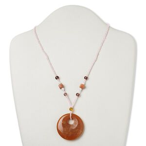 Multi-gemstone / glass / "pewter" (zinc-based alloy) 1pkg1, AB silver-finished / antique gold-finished go-go necklace 17 inch / 2 inch dangle / lobster claw clasp 45mm