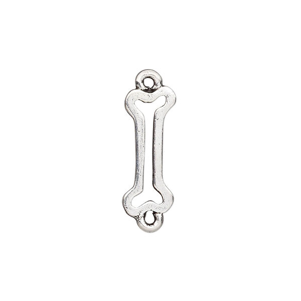 Link, pewter (tin-based alloy), pkg/1, antique silver plate, 19x7mm open dog bone. image number 0