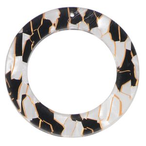 Focal, acrylic, white / black / copper, 45mm double-sided open flat round with lines and 30mm center hole. Sold per pkg of 10.