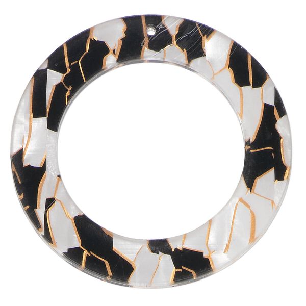 Focal, acrylic, white / black / copper, 45mm double-sided open flat round with lines and 30mm center hole. Sold per pkg of 10. image number 0