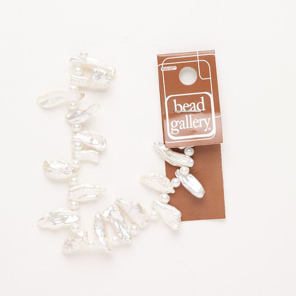 Pearl, cultured freshwater pearl (bleached) and acrylic, ivory, 12-23mm top-drilled stick and 4mm round, C grade, Mohs hardness 2-1/2 to 4. Sold per 6-inch strand, approximately 35 beads. image number 0