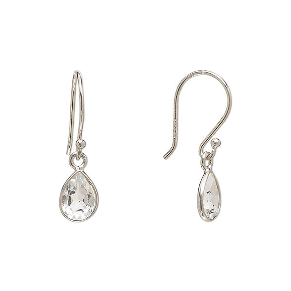 Earring, Create Compliments®, white topaz (irradiated) and rhodium-plated sterling silver, 22mm teardrop with fishhook ear wire, 21 gauge. Sold per pair. image number 0