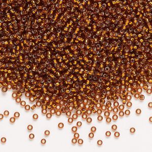 Seed bead, Miyuki, glass, pkg/250g, #15 rocaille, transparent silver-lined dark topaz (RR-5L).