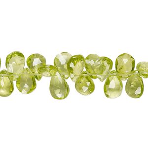 Peridot 1pkg1, hand-cut top-drilled faceted puffed teardrop bead natural 8 inch 7x5mm-10x6mm