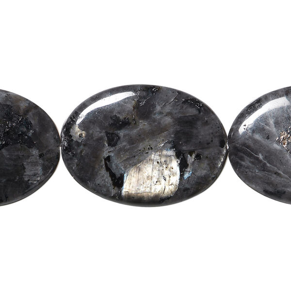Bead, blue labradorite (natural), 25x18mm flat oval, B- grade, Mohs hardness 6 to 6-1/2. Sold per 15-1/2" to 16" strand. image number 0
