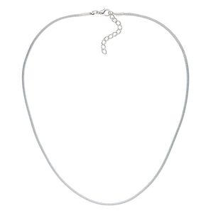 Necklace cord, waxed cotton cord with imitation rhodium-finished steel and "pewter" (zinc-based alloy), grey, 1.5mm round, 18 inches with 1-1/2 inch extender chain and lobster claw clasp. Sold per pkg of 4.
