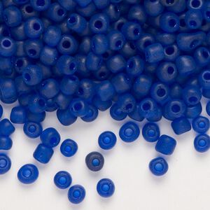 Seed bead, glass, pkg/100g, #6 round, translucent matte cobalt blue.