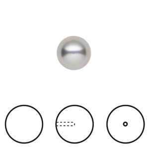 Pearl 100pk grey, Swarovski® 10mm half-drilled round 5818