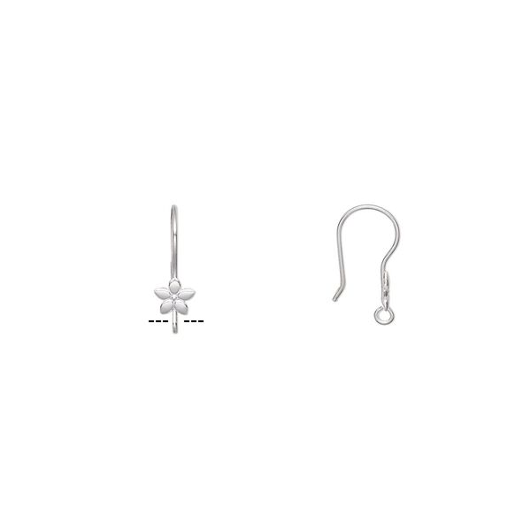 Ear wire fishhook 1pkg100 silver-plated, 21mm / flower / open loop, 21 gauge stainless steel 50 pair image number 0