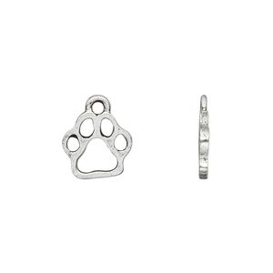 Charm, pewter (tin-based alloy), pkg/1, antique silver plate, 13.5x11mm double-sided open paw print.