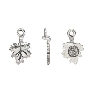Pewter (tin-based alloy) 1pkg1, glue-on bail / flat leaf base, antique silver-plated 17x11mm / 11x10mm