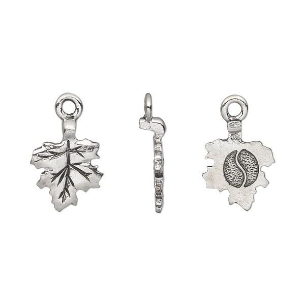 Pewter (tin-based alloy) 1pkg1, glue-on bail / flat leaf base, antique silver-plated 17x11mm / 11x10mm image number 0