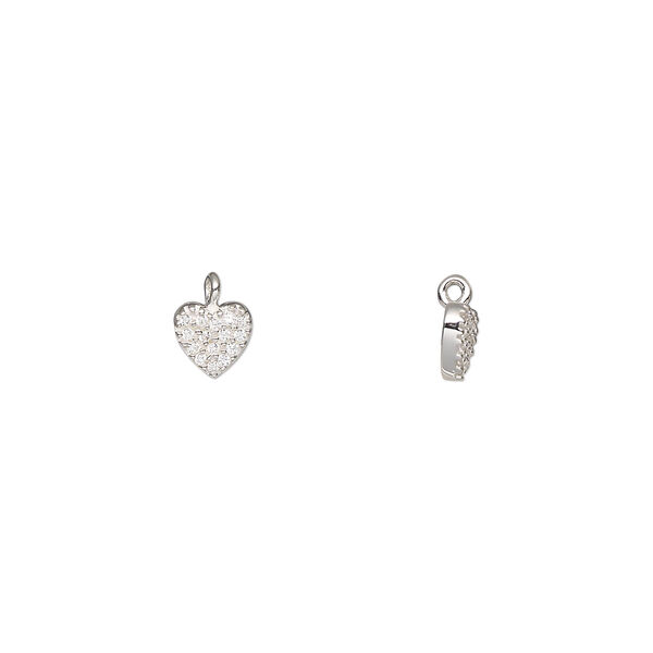Drop, sterling silver and cubic zirconia, clear, 5x5mm heart. Sold individually. image number 0