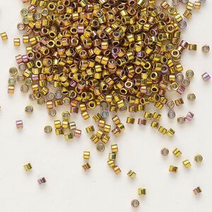 Seed bead, Delica®, glass, pkg/250g, #11 round, opaque 24Kt Lt. gold-plated iris pink (DB-0507).