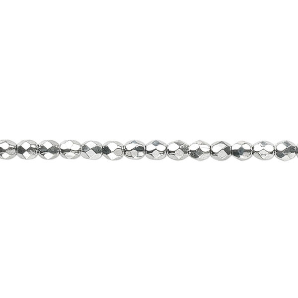 Bead, Czech fire-polished glass, metallic silver, 3mm faceted round. Sold per 15-1/2" to 16" strand. image number 0
