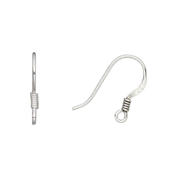 Ear wire, silver-plated copper, 17mm flat fishhook with 3mm coil and open loop, 20 gauge. Sold per pkg of 20 pairs. image number 0