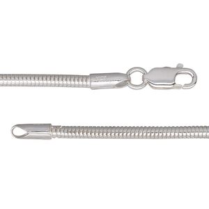 Chain 1pkg1 sterling silver snake, 2.4mm / fits 3.5mm hole / lobster claw clasp, Dione® 8.5 inch