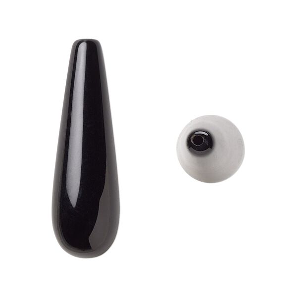 Black onyx 1pkg2, half-drilled teardrop bead 33x10mm image number 0
