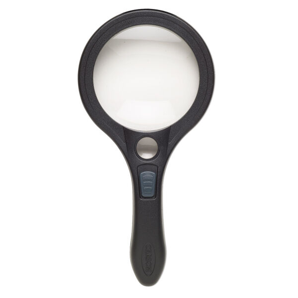 Magnifier, Carson®, Lumé Series™, glass, acrylic and plastic, black and clear, 9x4-1/2 inches with 3-1/2 inch 2.5x magnifying lens and 3/4 inch 7x magnifying lens. Sold individually. image number 0