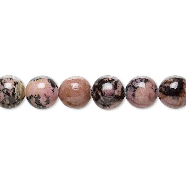 Bead, rhodonite (natural), 8mm smooth round, B grade, Mohs hardness 5-1/2 to 6-1/2. Sold per 15-1/2 to 16-inch strand. image number 0