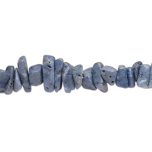 Bead, blue coral (dyed), blue, small to large chip. Sold per 35-inch strand.