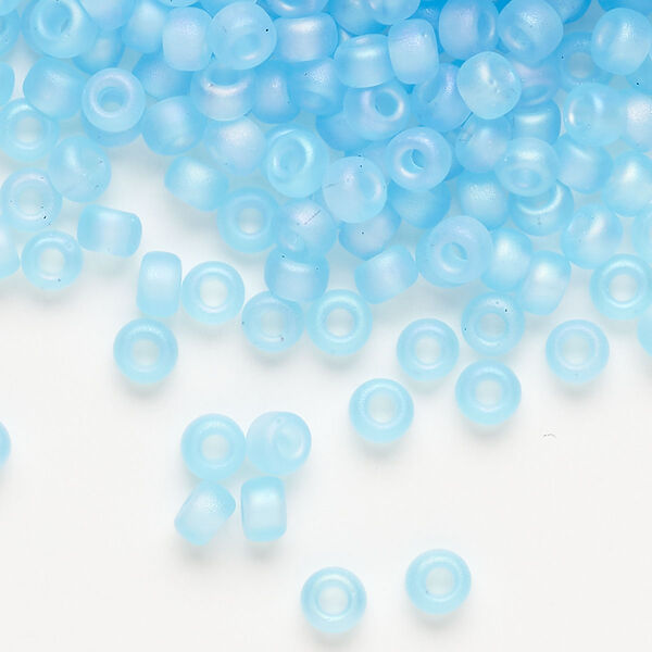Seed bead, Miyuki, glass, pkg/25g, #6 rocaille, translucent matte rainbow aqua (RR-148FR). image number 0