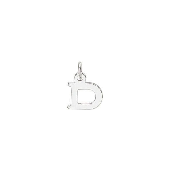 Charm, sterling silver, 9x7mm block alphabet letter "D." Sold individually. image number 0