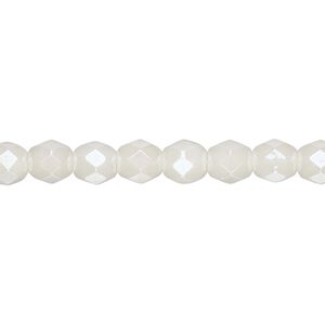 Bead, Czech fire-polished glass, light ivory luster, 6mm faceted round. Sold per pkg of 1,200 (1 mass).