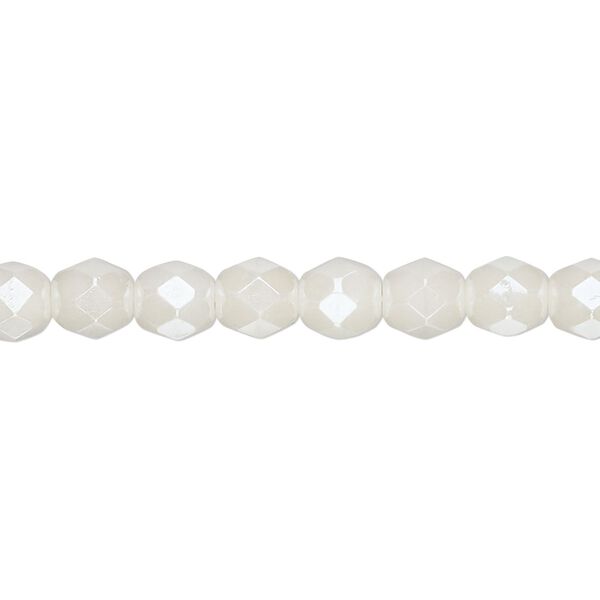 Bead, Czech fire-polished glass, light ivory luster, 6mm faceted round. Sold per pkg of 1,200 (1 mass). image number 0