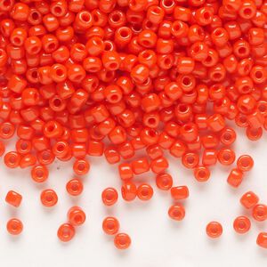 Seed bead, Dyna-Mites™, glass, opaque dark orange, #8 round. Sold per 1/2 kilogram pkg.