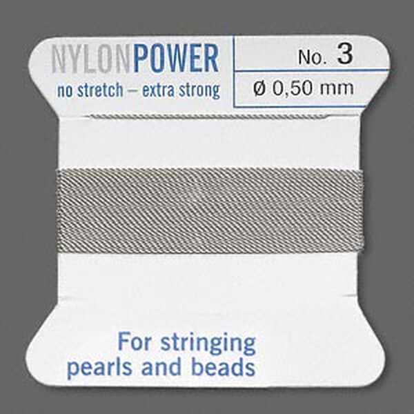 Thread, Griffin, nylon, grey, size #3. Sold per 2-meter card (approximately 78 inches). image number 0