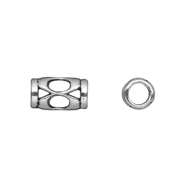Bead, antique silver-plated "pewter" (zinc-based alloy), 13x7mm tube with oval cutouts. Sold per pkg of 20. image number 0