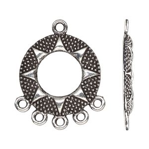 Drop, antique silver-finished "pewter" (zinc-based alloy), 24mm single-sided slightly domed open beaded round with sun design and 5 closed loops. Sold per pkg of 10.
