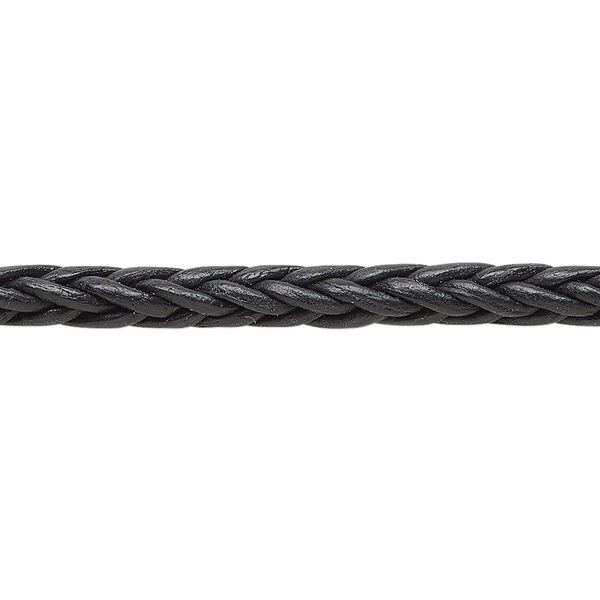 Cord, leather (dyed), black, 4mm braided square. Sold per pkg of 1 yard. image number 0