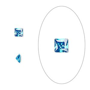 Gem, cubic zirconia, zircon blue, 4mm faceted square, Mohs hardness 8-1/2. Sold per pkg of 2.