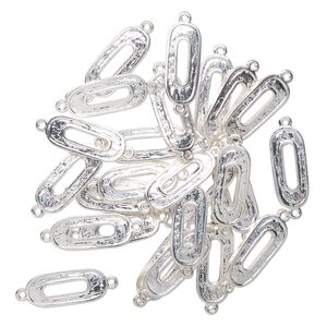 Link, silver-finished brass, 24x10mm twisted open oval. Sold per pkg of 25.